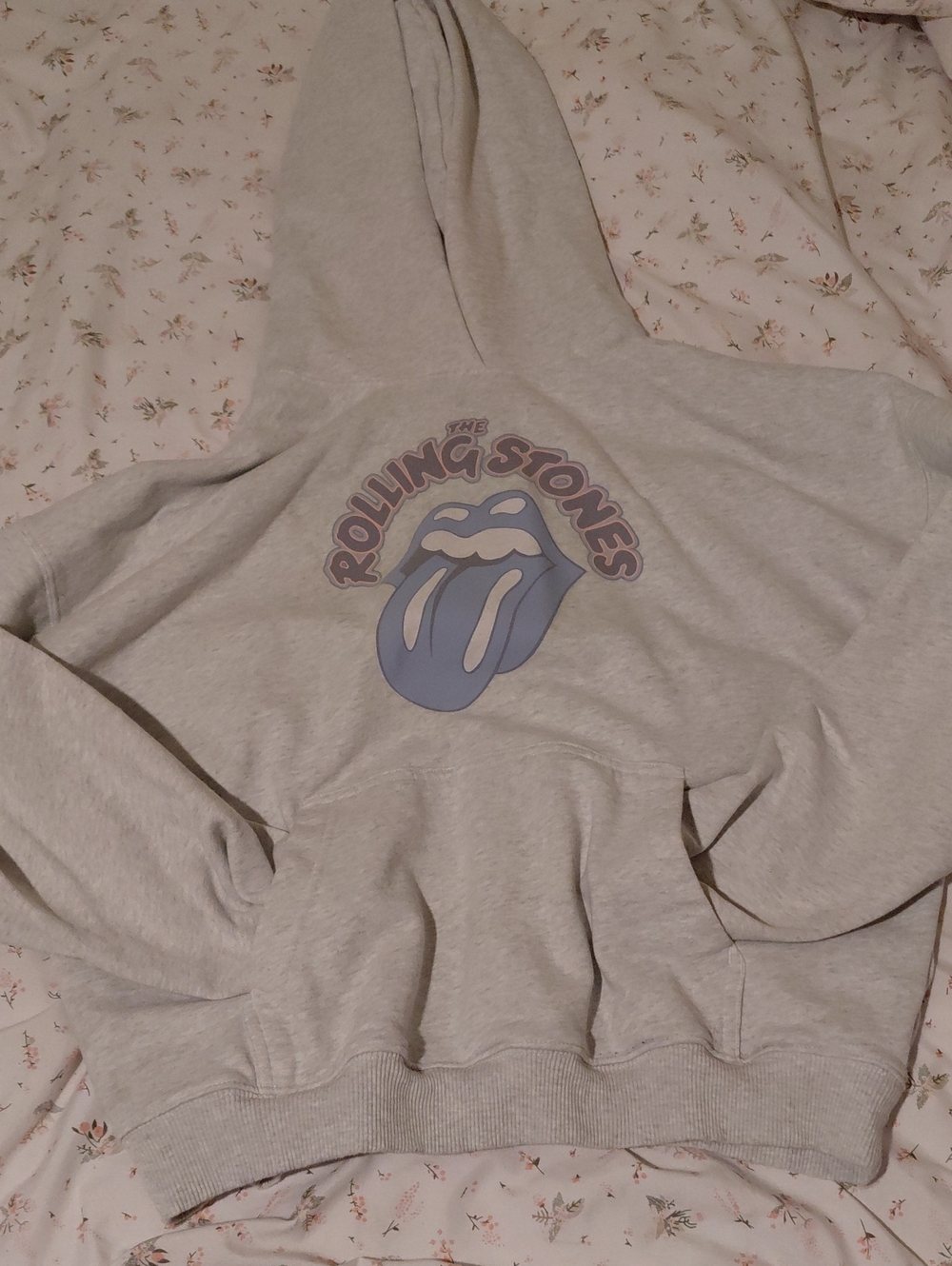 the Rolling Stones Pastel Logo Crewneck Hoodie in Light Gray